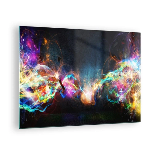 Impression sur verre - Image sur verre - Lumières abstraites et énergie colorée dans un style futuriste - 70x50cm - Joyeusement contre l'obscurité - Décoration murale moderne pour le salon et la chambre ARTTOR