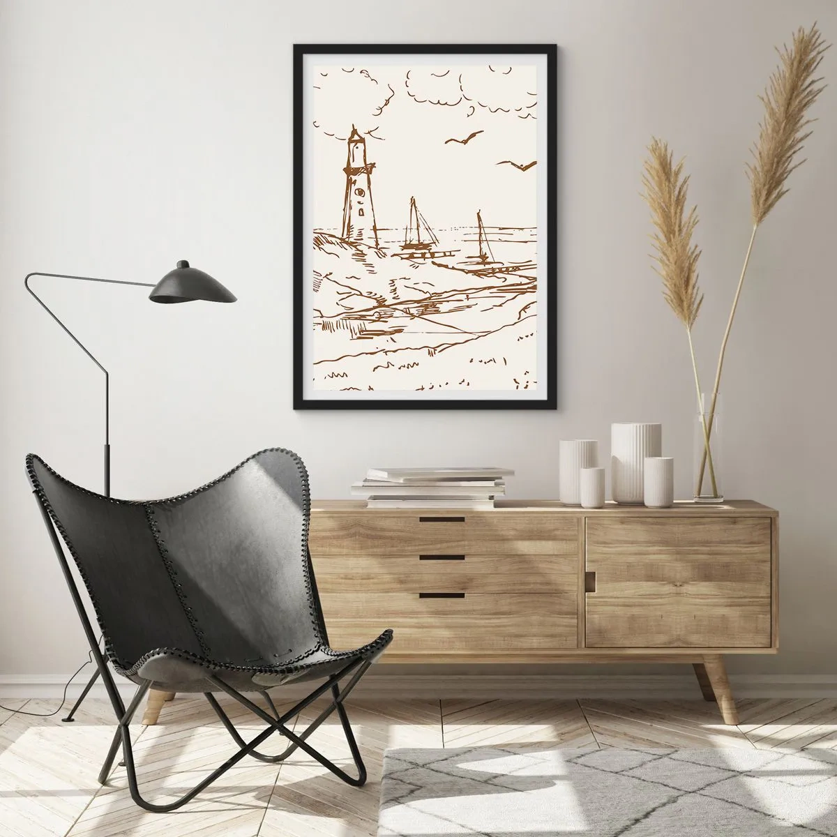 Affiche dans un cadre noir - Poster - Esquisse de souvenirs d'été - 40x50 cm