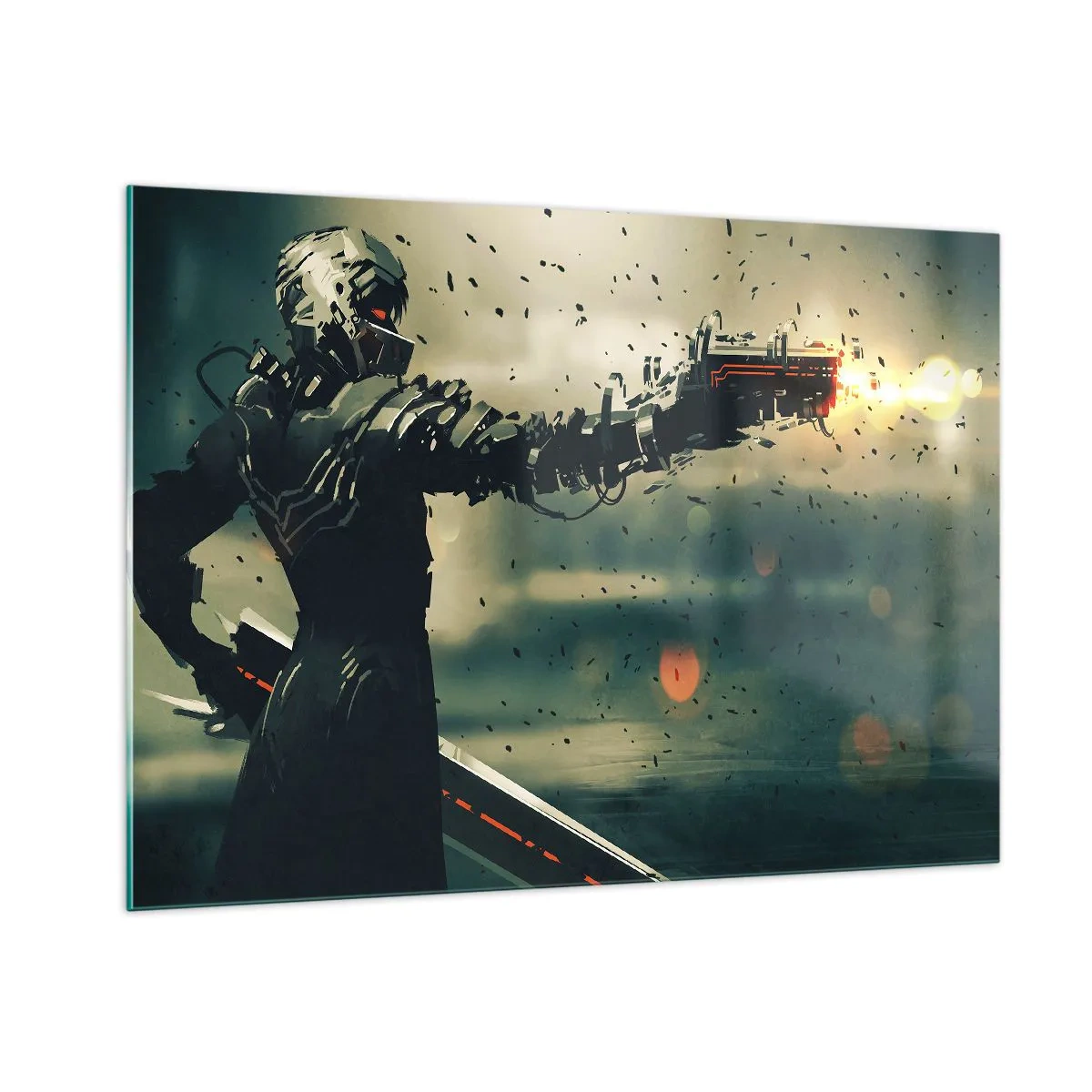 Impression sur verre - Image sur verre - Un cyber-guerrier de style futuriste avec des armes énergétiques - 100x70cm - L'arme fatale - Votre propre Terminator - Décoration murale moderne pour le salon et la chambre ARTTOR