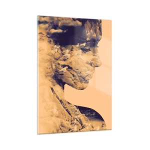 Impression sur verre - Image sur verre - Silhouette d'une femme avec un motif de paysage et d'oiseaux - 50x70cm - Beauté de la nature - Décoration murale moderne pour le salon et la chambre ARTTOR