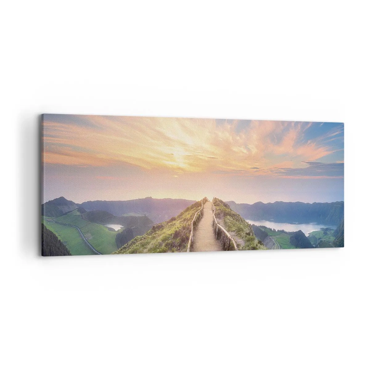 Impression sur toile - Image sur toile - Un sentier pittoresque sur une colline avec vue sur le coucher de soleil - 120x50cm - Proche du ciel - Décoration murale moderne pour le salon et la chambre ARTTOR