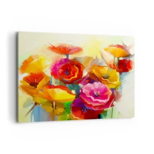 Impression sur toile - Image sur toile - Fleurs abstraites colorées sur fond clair - 120x80cm - Pas seulement rouge - Décoration murale moderne pour le salon et la chambre ARTTOR