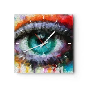 Horloge murale - Pendule murale - Look géométrique avec œil vert - 30x30cm - Lueur cristalline des yeux - Décoration murale moderne pour le salon et la chambre ARTTOR