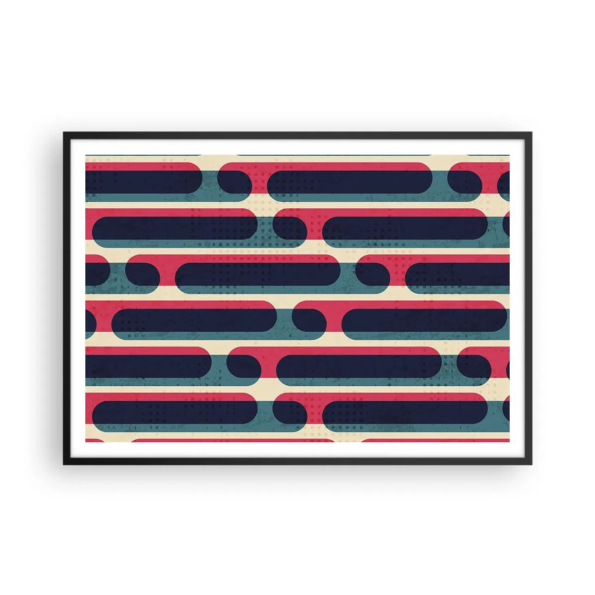 Affiche dans un cadre noir - Poster - Motif géométrique rétro aux couleurs pastel - 100x70cm - En profondeur et sur l'avant - Décoration murale moderne pour le salon et la chambre ARTTOR