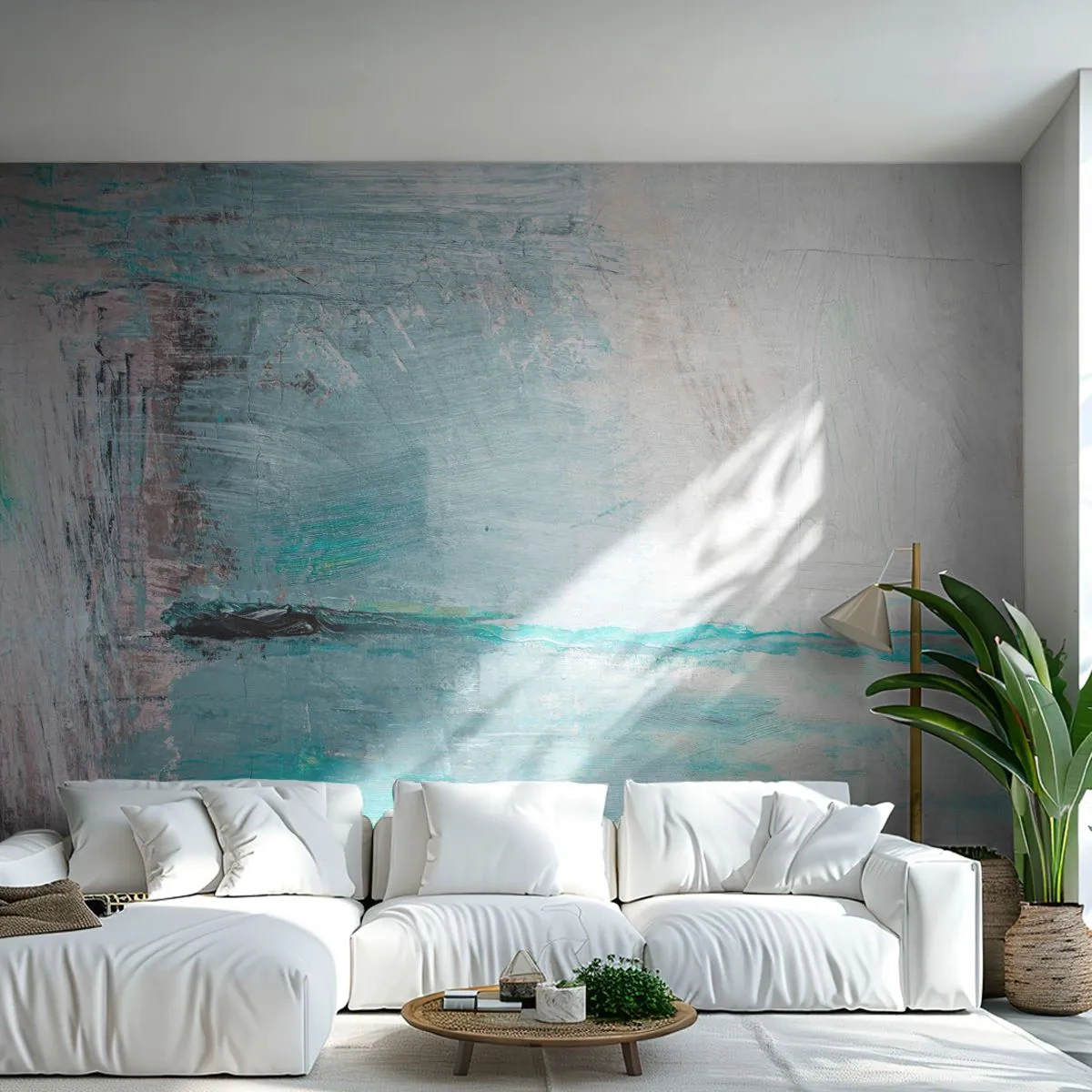 Papier Peint Photo Premium Sand - Horizontalement en bleu - Abstraction, Morceau, Modèle moderne - 200x140 cm