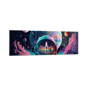 Impression sur verre - Image sur verre - Astronaute dans l'espace avec un paysage planétaire coloré - 160x50cm - Les philosophes n'en ont pas rêvé - Décoration murale moderne pour le salon et la chambre ARTTOR