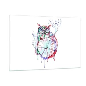Impression sur verre - Image sur verre - Hibou abstrait dans une composition aquarelle colorée - 120x80cm - Sage par nature - Décoration murale moderne pour le salon et la chambre ARTTOR