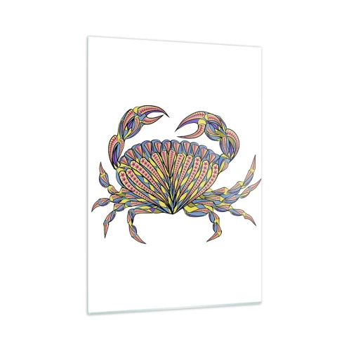 Impression sur verre - Image sur verre - Illustration d'un crabe coloré dans un style géométrique - 50x70cm - Bijoux de la mer - Décoration murale moderne pour le salon et la chambre ARTTOR