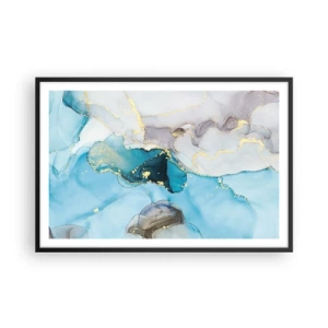 Affiche dans un cadre noir - Poster - Etude de la rencontre gris et turquoise - 91x61 cm