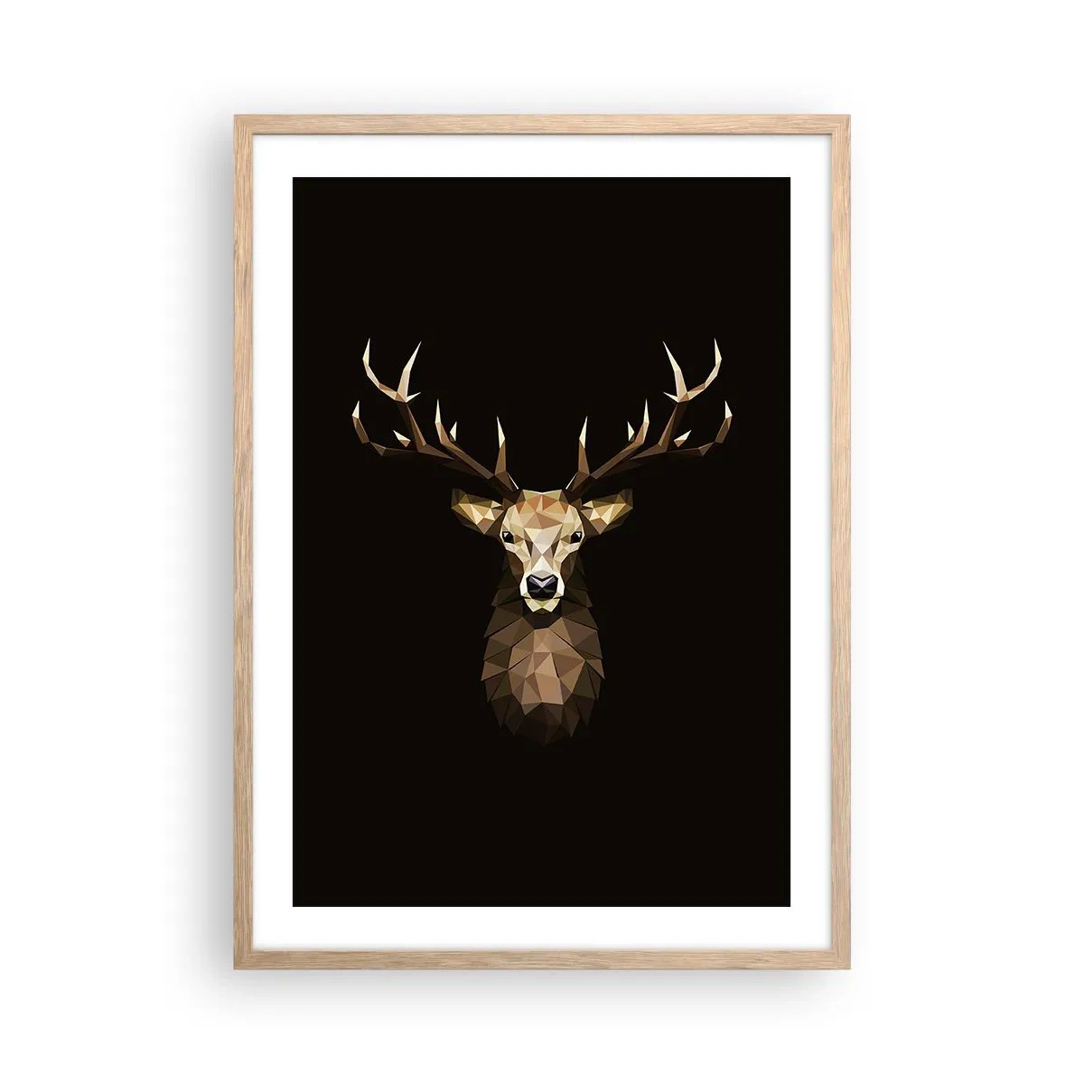 Affiche dans un chêne clair - Poster - Cerf cubique - 50x70 cm