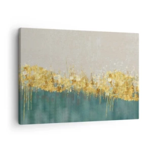 Impression sur toile - Image sur toile - Des accents dorés sur un fond vert-beige - 70x50cm - La frontière dorée - Décoration murale moderne pour le salon et la chambre ARTTOR