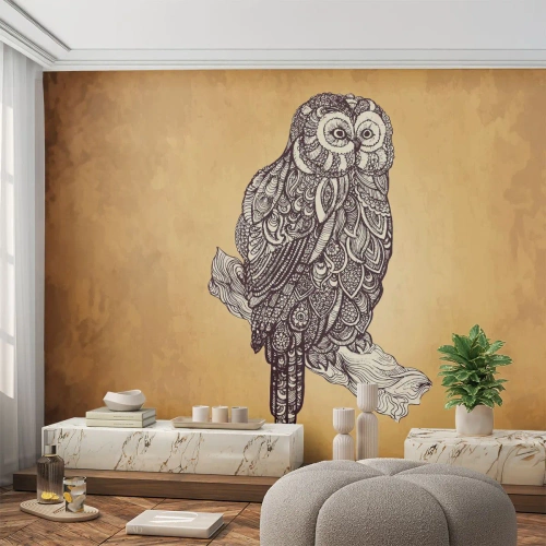 Papier Peint Photo Premium Canvas - Ornements complexes de sagesse - Hibou, Oiseau, Animal - 200x140 cm