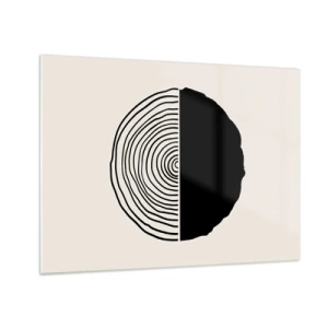 Impression sur verre - Image sur verre - Un graphique minimaliste d'une coupe transversale d'un tronc d'arbre en deux moitiés. - 70x50cm - Moitié-moitié - Décoration murale moderne pour le salon et la chambre ARTTOR