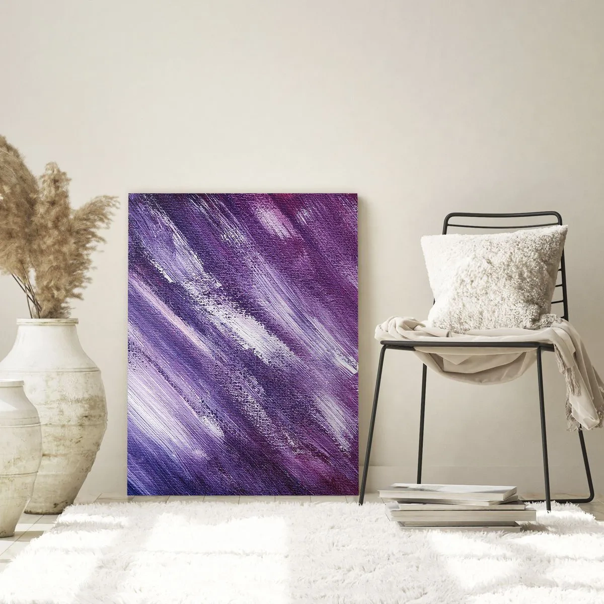 Impression sur verre - Image sur verre - Coups de pinceau abstraits dans des tons de violet et de rose - 70x100cm - Quand le vent ensoleillé souffle - Décoration murale moderne pour le salon et la chambre ARTTOR