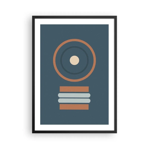 Affiche dans un cadre noir - Poster - Motif géométrique avec des cercles et des rectangles dans des tons de bleu et de marron - 50x70cm - Essence des choses - Décoration murale moderne pour le salon et la chambre ARTTOR