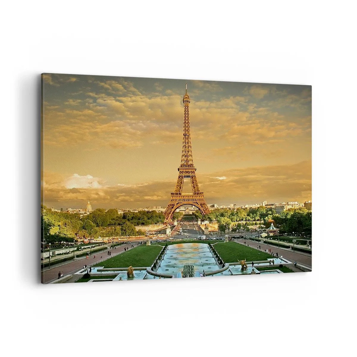 Impression sur toile - Image sur toile - La Tour Eiffel à Paris au coucher du soleil - 100x70cm - La reine de Paris - Décoration murale moderne pour le salon et la chambre ARTTOR
