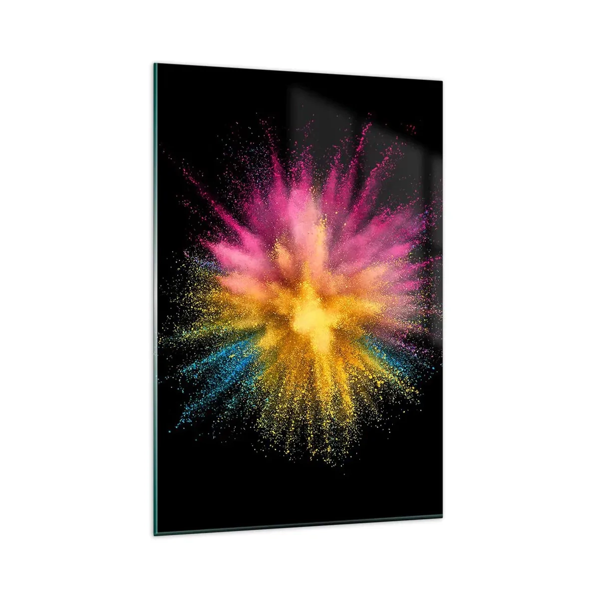 Impression sur verre - Image sur verre - Explosion de poudre colorée sur fond noir - 80x120cm - Origine des couleurs - Décoration murale moderne pour le salon et la chambre ARTTOR