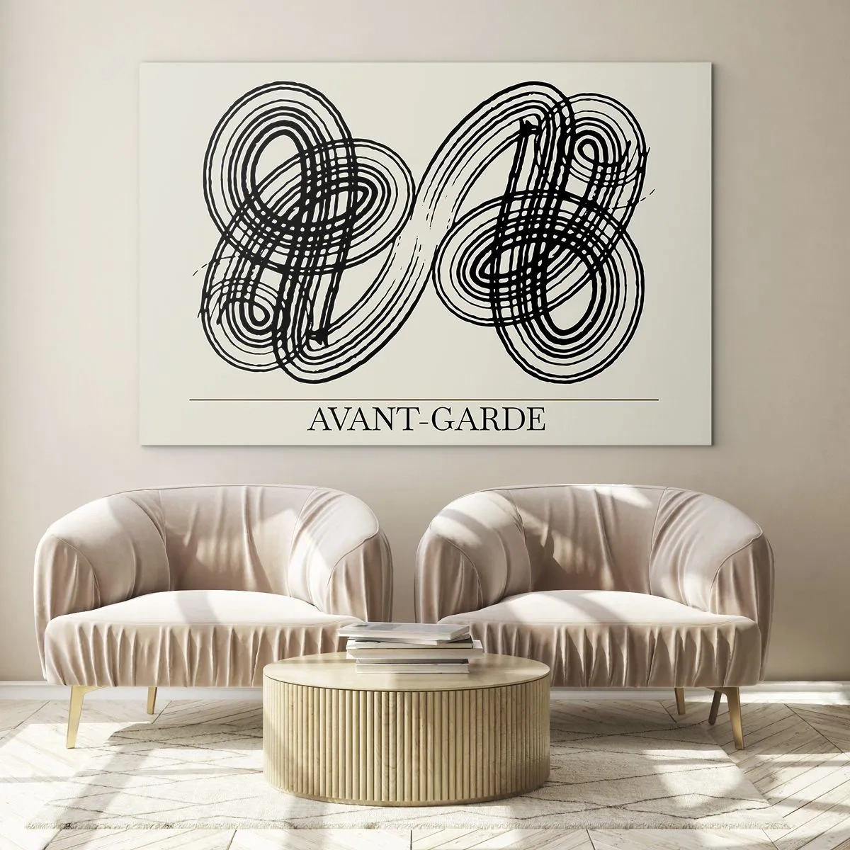 Impression sur verre - Image sur verre - Boucles et lignes avant-gardistes noires sur fond clair - 70x50cm - C'est venu spontanément - Décoration murale moderne pour le salon et la chambre ARTTOR