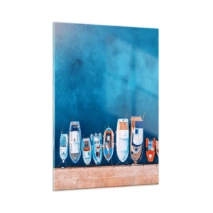 Impression sur verre - Image sur verre - Bateaux amarrés au rivage vus à vol d'oiseau - 50x70cm - En une seule fois - Décoration murale moderne pour le salon et la chambre ARTTOR