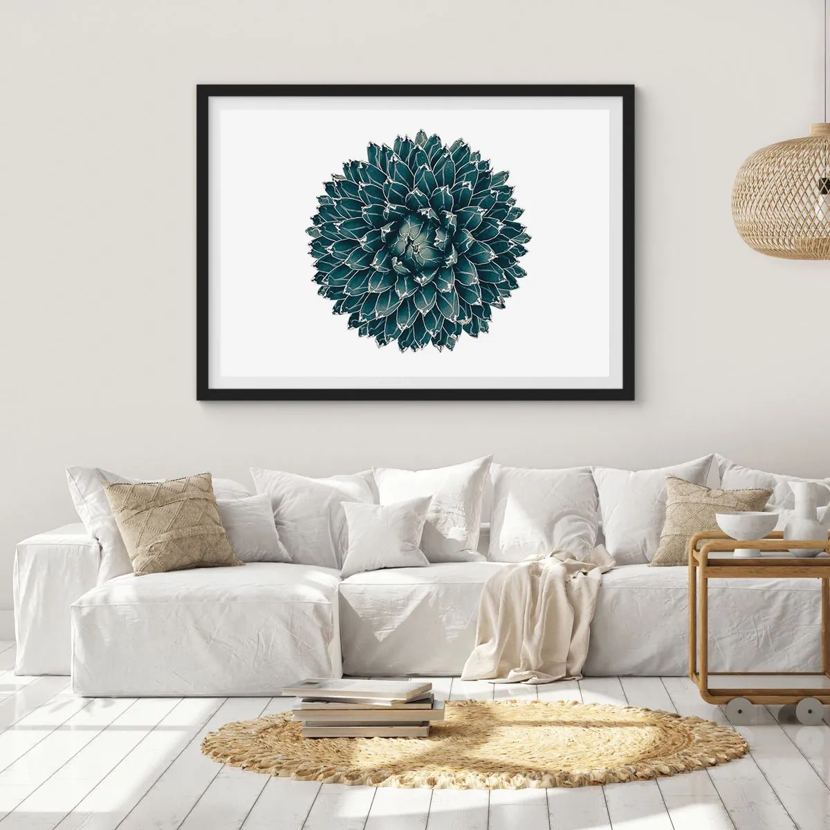 Affiche dans un cadre noir - Poster - Plante succulente symétrique sur fond blanc - 70x50cm - Étoile du désert - Décoration murale moderne pour le salon et la chambre ARTTOR
