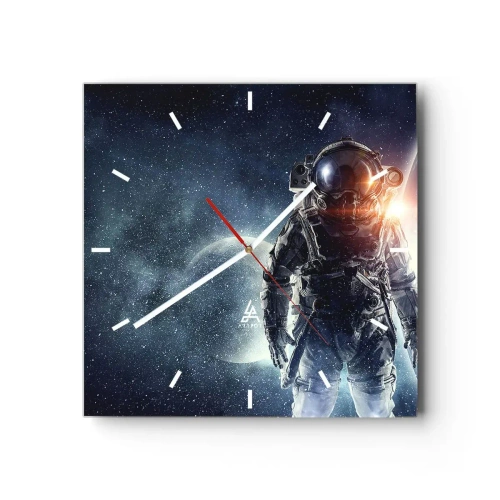 Horloge murale - Pendule murale - Astronaute avec en arrière-plan l'espace et la planète Terre - 30x30cm - Aventure spatiale - Décoration murale moderne pour le salon et la chambre ARTTOR
