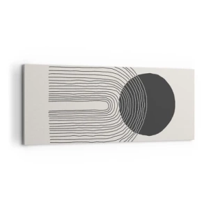 Impression sur toile - Image sur toile - Motif abstrait avec des lignes et un cercle noir sur un fond clair - 120x50cm - Tremblement et confiance - Décoration murale moderne pour le salon et la chambre ARTTOR