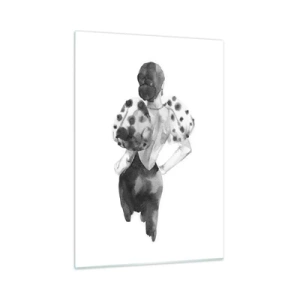 Impression sur verre - Image sur verre - Silhouette noire et blanche d'une femme dans une tenue élégante - 50x70cm - Elle est passée juste à côté - Décoration murale moderne pour le salon et la chambre ARTTOR