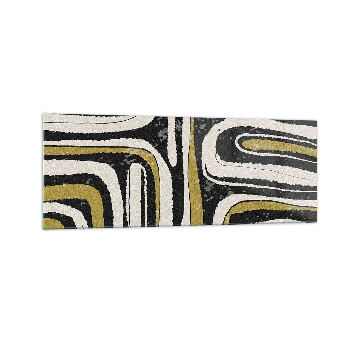 Impression sur verre - Image sur verre - Motif abstrait en noir, blanc et or - 140x50cm - Composition : routes et ruelles - Décoration murale moderne pour le salon et la chambre ARTTOR