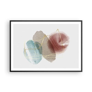 Affiche dans un cadre noir - Poster - Formes abstraites aux couleurs délicates et aux lignes dorées - 100x70cm - Coraux de l'espace - Décoration murale moderne pour le salon et la chambre ARTTOR