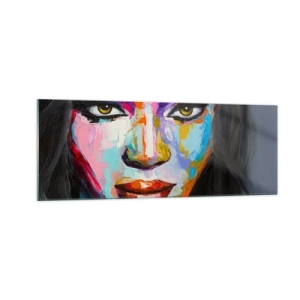 Impression sur verre - Image sur verre - Un portrait coloré d'une femme au regard intense - 140x50cm - Il est impossible de le quitter les yeux - Décoration murale moderne pour le salon et la chambre ARTTOR