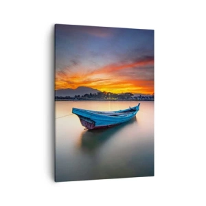 Impression sur toile - Image sur toile - Un bateau sur l'eau pendant un coucher de soleil pittoresque - 50x70cm - Une bonne nuit arrive - Décoration murale moderne pour le salon et la chambre ARTTOR