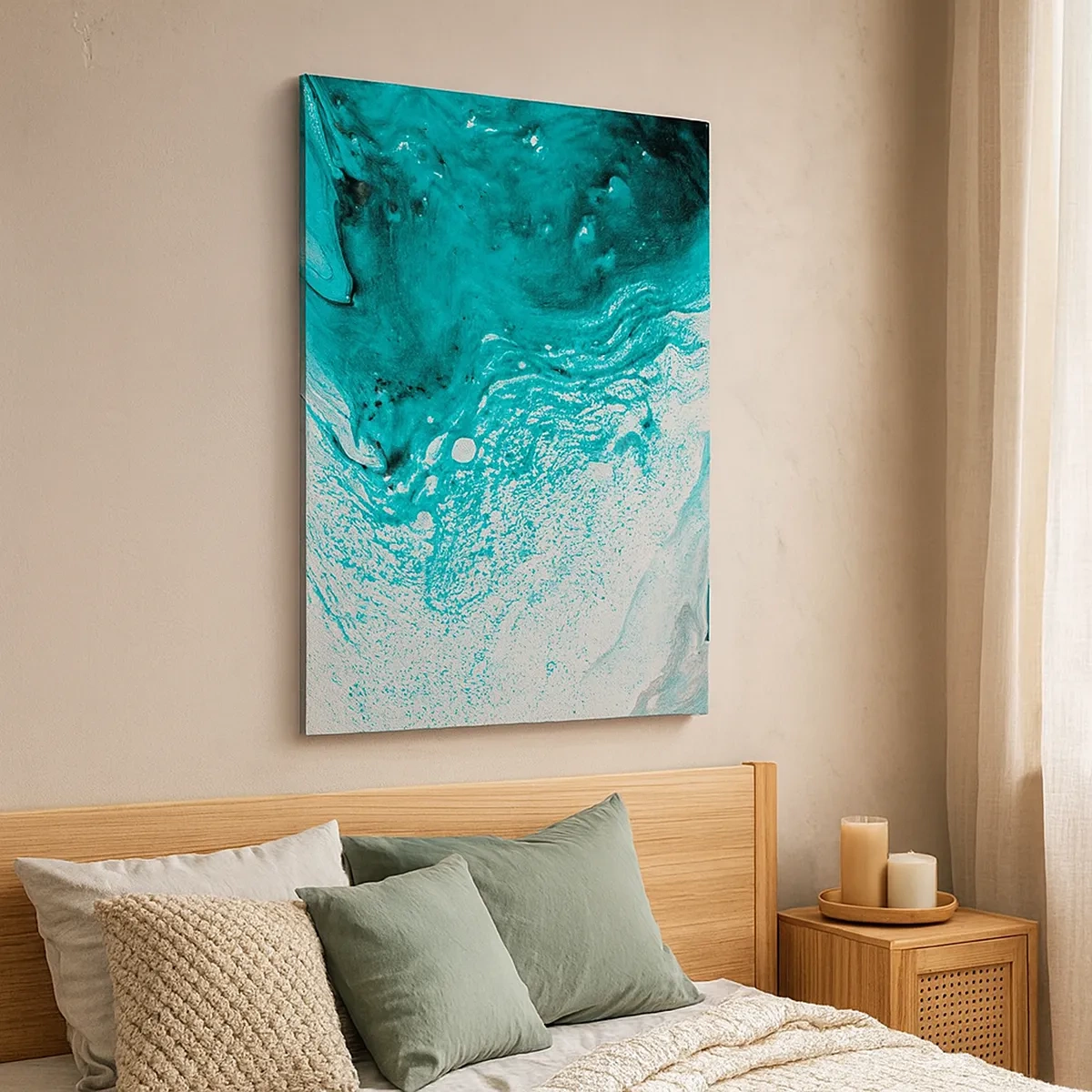 Impression sur toile - Image sur toile - Composition abstraite dans des tons turquoise sur fond blanc - 50x70cm - Se fondre dans le bleu et le turquoise - Décoration murale moderne pour le salon et la chambre ARTTOR
