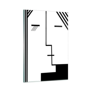 Impression sur verre - Image sur verre - Abstraction géométrique d'un baiser en noir et blanc - 80x120cm - Juste un baiser - Décoration murale moderne pour le salon et la chambre ARTTOR