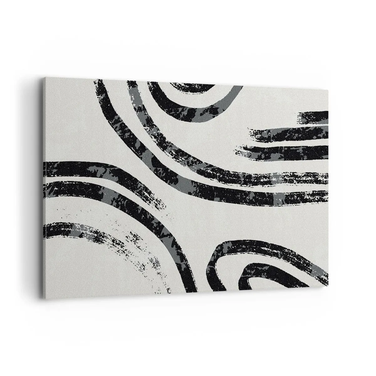 Impression sur toile - Image sur toile - Lignes abstraites noires et blanches sur fond clair - 100x70cm - À moitié arrêté - Décoration murale moderne pour le salon et la chambre ARTTOR