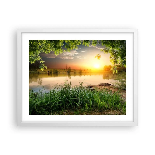 Affiche dans un cadre blanc - Poster - Paysage dans un cadre verdoyant - 50x40 cm
