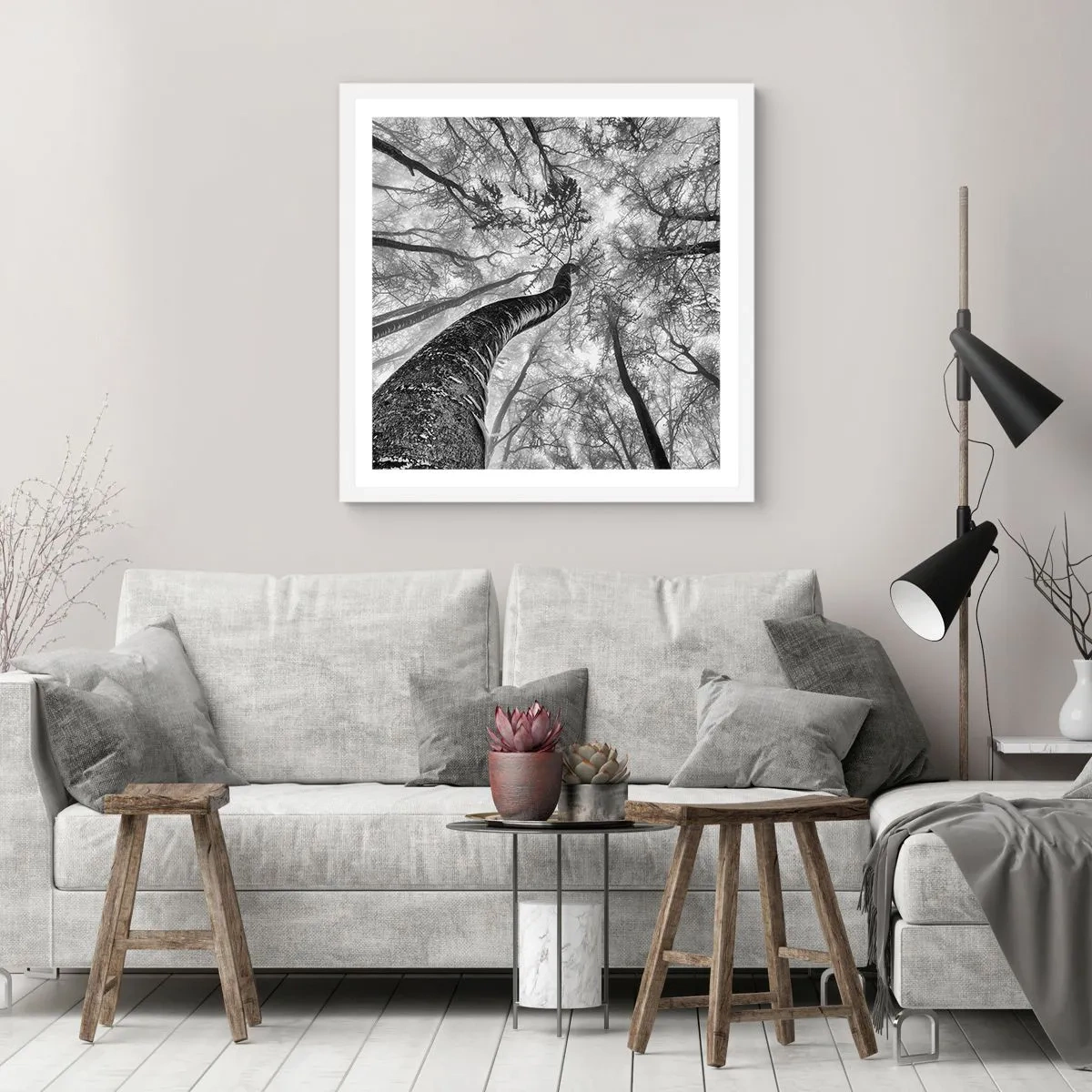 Affiche dans un cadre blanc - Poster - Course vers la lumière - 50x50 cm