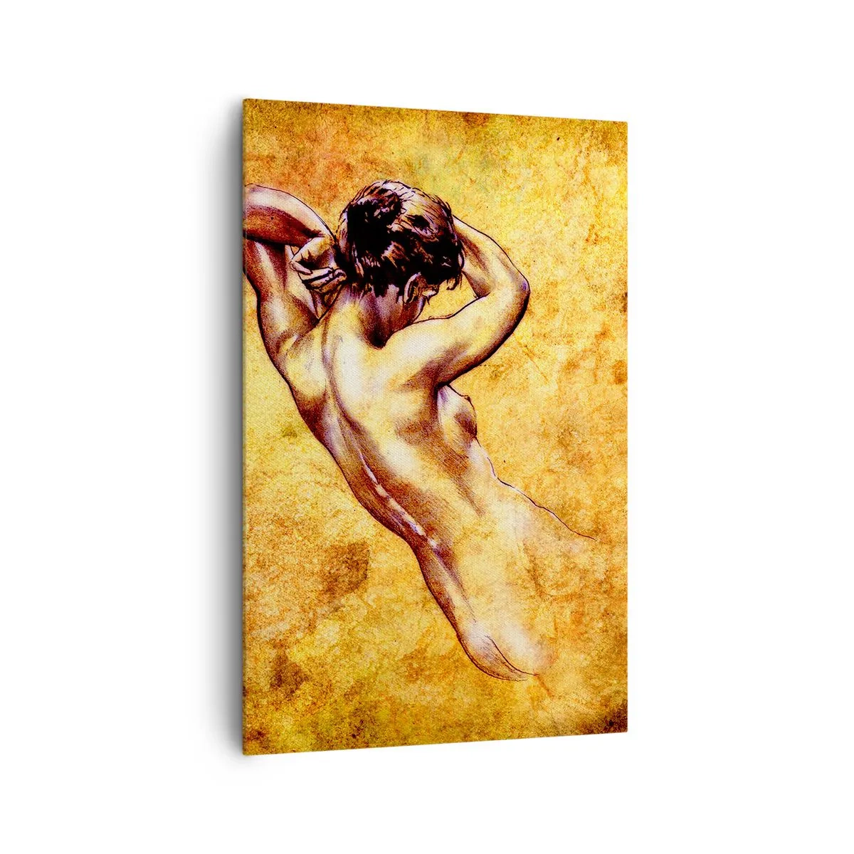 Impression sur toile - Image sur toile - Nu féminin artistique sur fond doré dans un style classique - 80x120cm - Découverte, mais toujours mystèrieuse - Décoration murale moderne pour le salon et la chambre ARTTOR