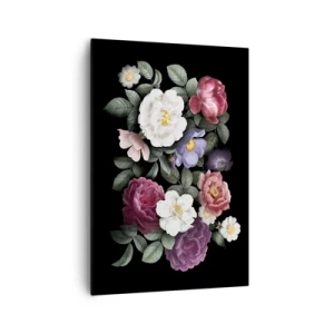 Impression sur toile - Image sur toile - Fleurs de différentes couleurs sur fond noir - 70x100cm - D'un jardin anglais - Décoration murale moderne pour le salon et la chambre ARTTOR
