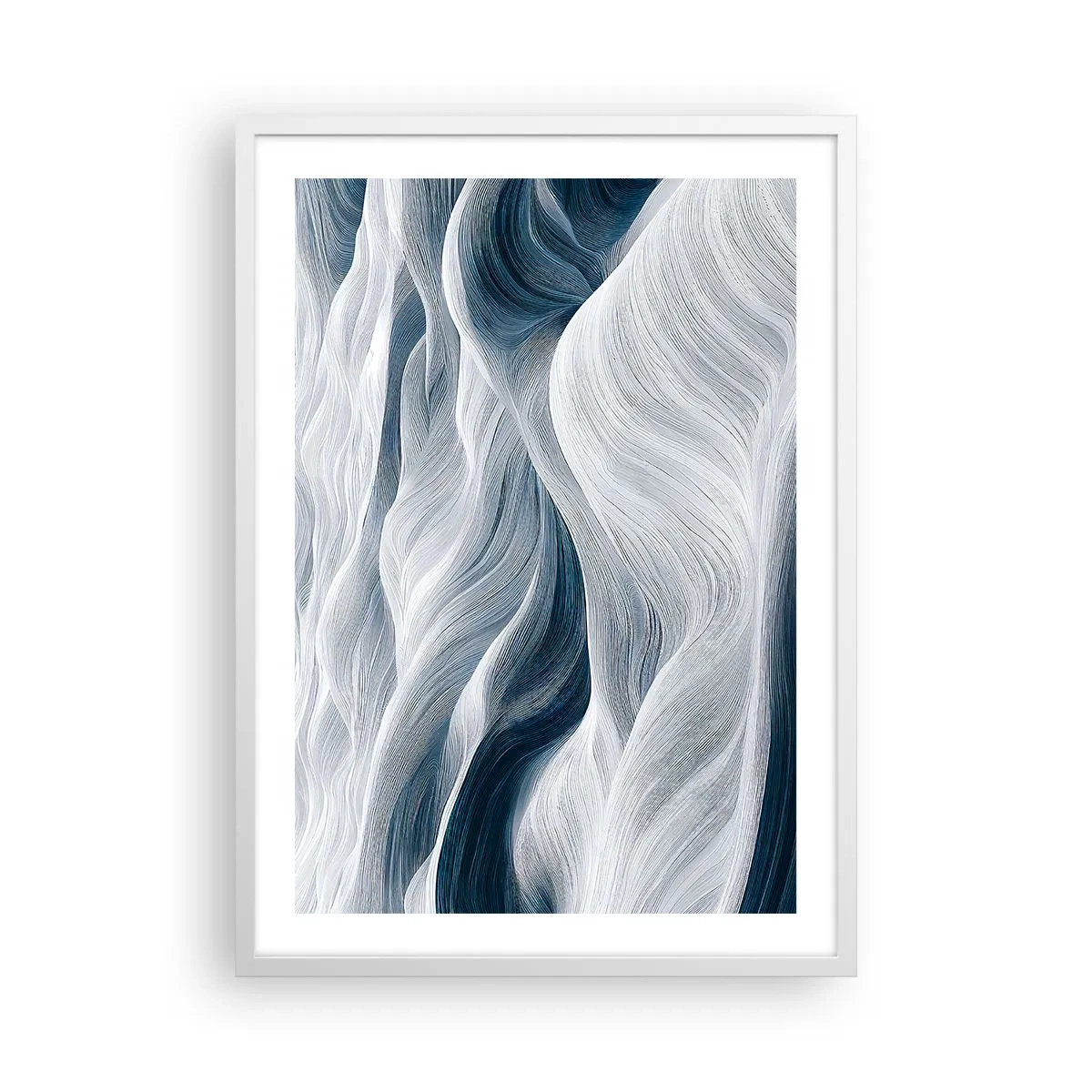 Affiche dans un cadre blanc - Poster - Vagues blanches et bleues - 50x70 cm