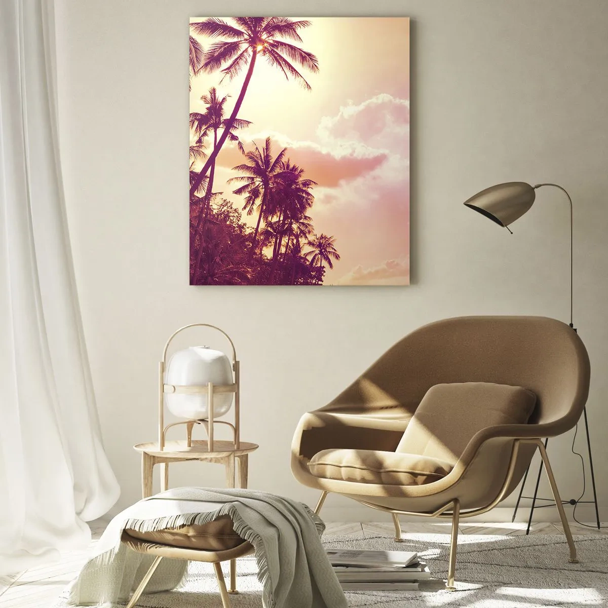 Impression sur verre - Image sur verre - Palmiers illuminés par le soleil couchant dans un ciel tropical - 80x120cm - Tu dois choisir - Décoration murale moderne pour le salon et la chambre ARTTOR