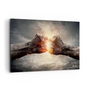Impression sur toile - Image sur toile - Poings serrés dans une scène d'incendie dynamique - 100x70cm - Lève-toi pour le combat - Décoration murale moderne pour le salon et la chambre ARTTOR