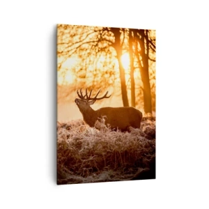 Impression sur toile - Image sur toile - Deux cerfs au coucher du soleil dans un paysage hivernal - 70x100cm - Le rêve d'un chasseur - Décoration murale moderne pour le salon et la chambre ARTTOR