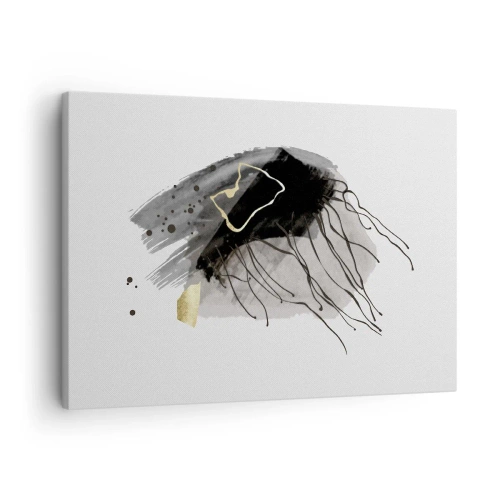 Impression sur toile - Image sur toile - Une composition abstraite avec des accents de noir et d'or. - 70x50cm - En noir et en or - Décoration murale moderne pour le salon et la chambre ARTTOR