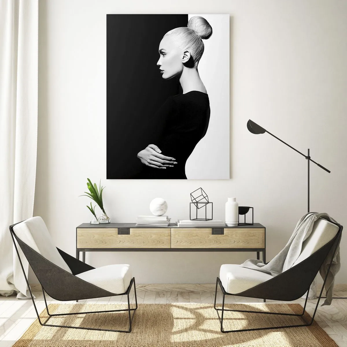 Impression sur verre - Image sur verre - Portrait noir et blanc d'une femme portant un chignon élégant - 50x70cm - Tout simplement une femme - Décoration murale moderne pour le salon et la chambre ARTTOR