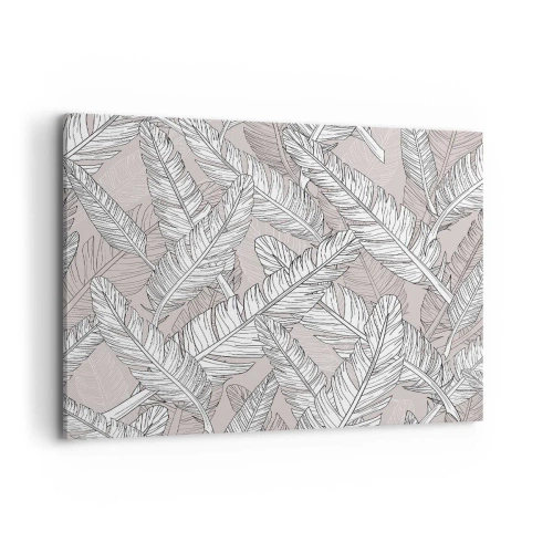 Impression sur toile - Image sur toile - Motif noir et blanc avec des feuilles de bananier sur un fond clair - 120x80cm - Un tourbillon de plumes - Décoration murale moderne pour le salon et la chambre ARTTOR