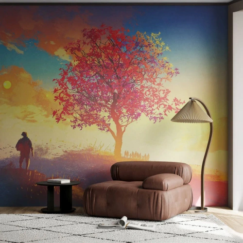 Papier Peint Photo Premium Sand - Pèlerin à destination - Paysage, Arbre, Vagabond - 400x280 cm