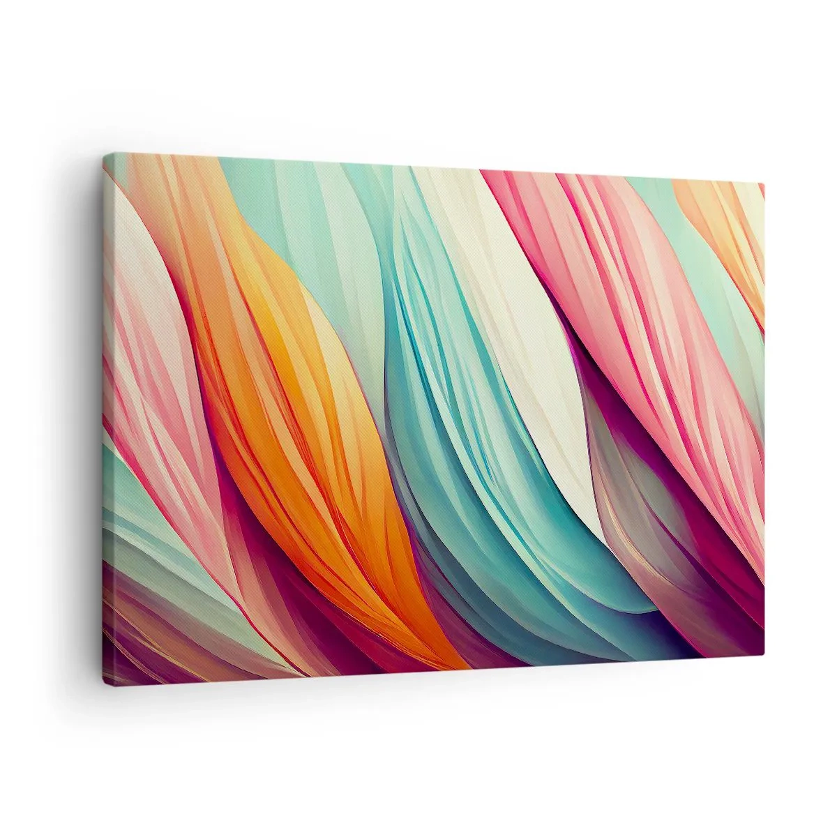 Impression sur toile - Image sur toile - Lignes abstraites aux couleurs pastel et vibrantes - 70x50cm - Tissage arc-en-ciel - Décoration murale moderne pour le salon et la chambre ARTTOR