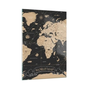 Impression sur verre - Image sur verre - Carte du monde stylisée dans les tons beige et noir - 50x70cm - Les limites de mon monde - Décoration murale moderne pour le salon et la chambre ARTTOR