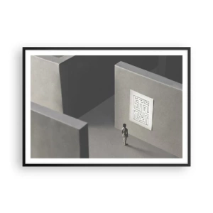 Affiche dans un cadre noir - Poster - Une figure dans un labyrinthe regardant une carte suspendue - 100x70cm - Mais où suis-je? - Décoration murale moderne pour le salon et la chambre ARTTOR