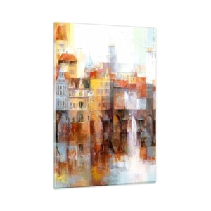 Impression sur verre - Image sur verre - Un panorama pittoresque de la ville avec un pont aux couleurs d'automne - 80x120cm - C'est aussi beau sous le pont - Décoration murale moderne pour le salon et la chambre ARTTOR